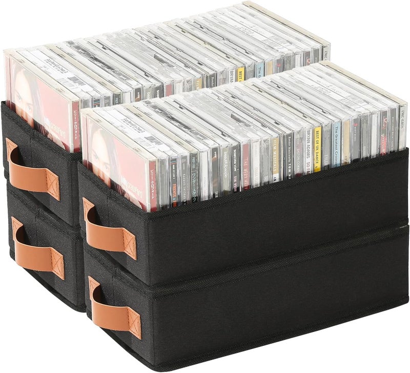 Wanapure CD Storage Boxes-4 Pack CD Case Holder Holds Up to 80 Full Jewel Cases, Foldable Storage Cabinets with Handle, Black - Image 1